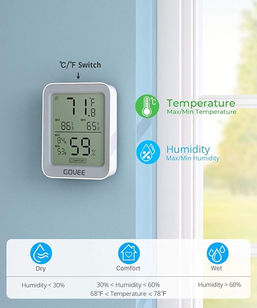 Govee Indoor Hygrometer Thermometer H5075 with Bluetooth App Control | Room Temperature Humidity Meter, 164ft Remote Monitor, Smart Alerts, 2 Years Data Storage Export, for Bedroom Wine Cellar