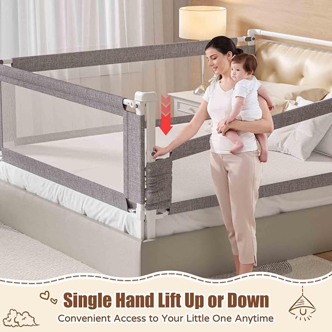 Bed Rail for Toddlers,1-Piece Height Adjustable Bed Guard Rail for Toddlers, Kids Safety Guard Rails for Twin Full Queen King Size (Gray, 1 Piece Side:78.7")