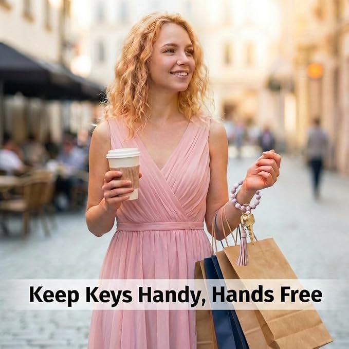 BIHRTC Key Ring Bracelet Car Keychain Holder Wristlet Silicone Women Beaded Bangle Chains