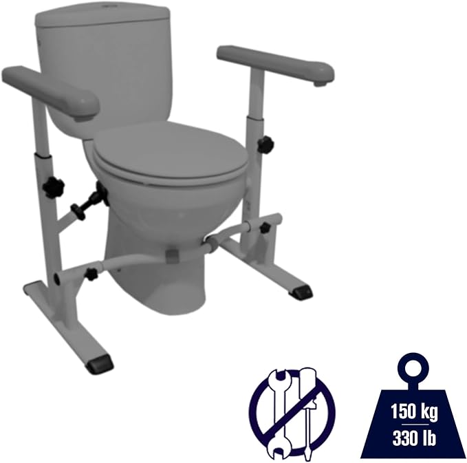 KMINA Toilet Safety Rails for Seniors, Heavy Duty Frame with Handles, Adjustable Height and Width, Handicap Grab Bars
