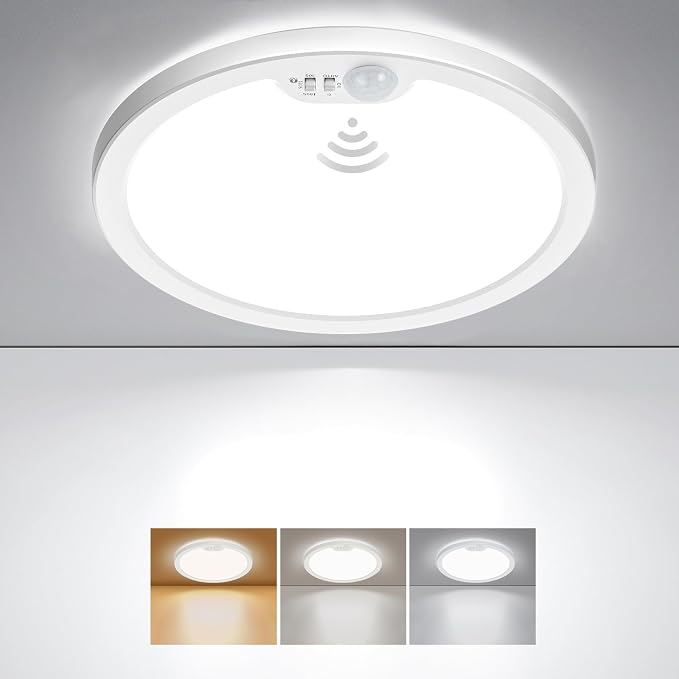 Motion Sensor Ceiling Light Wired, 12 Inch 3000K 4000K 5000K Selectable LED Flush Mount Light Fixture, Motion Activated Light with Timer for Hallway Stair Walk-in Closet, Non-Dimmable