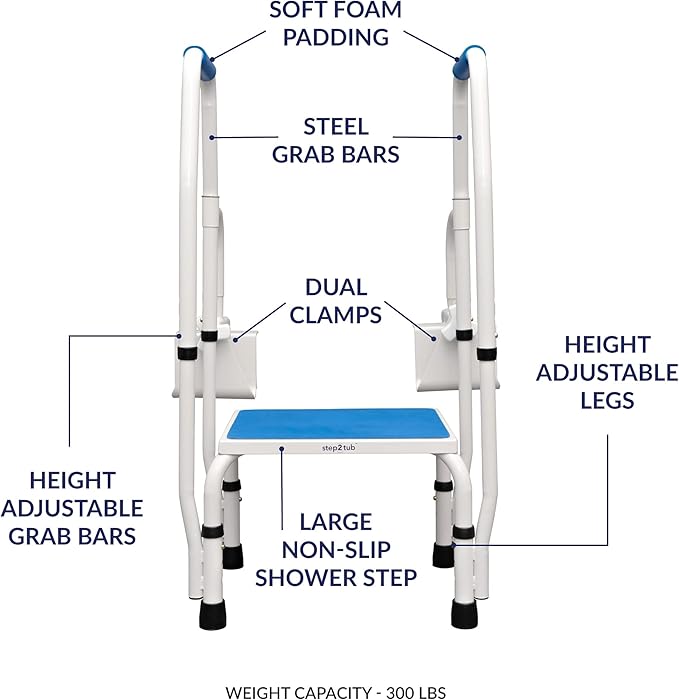 Step2Tub Shower Steps for Seniors - Bathtub Step in Assistance for Elderly - Adjustable, Non-Slip Step Stool with Handle for Elderly - Stainless Steel Bathtub Safety Step
