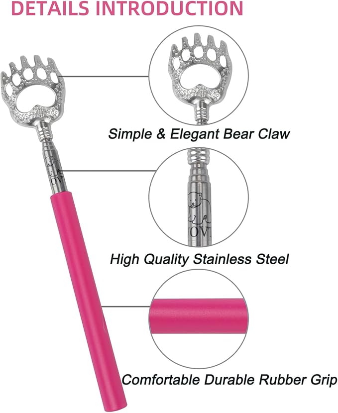 WOVTE Bear Claw Extendable Pink Back Scratcher for Women 2Pack | Stuffers for Men Women Adults, Mothers Day Fathers Day Christmas Birthday Gifts for Men Women Mom Dad Husband