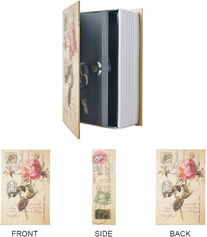 Small Sized Diversion Book Safe Storage Box, Dictionary Secret Safe Can with Security Combination Lock/Key, Diversion Book Hidden Safe (Key, Rose)