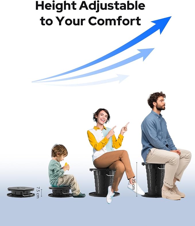 Adjustable Height Portable Toilet with Soft Seat Cushion, Waste Bags & Gel, Camping Toilet for Adults & Kids, Compact Travel Potty for Outdoor, RV, Hiking, Emergency Use