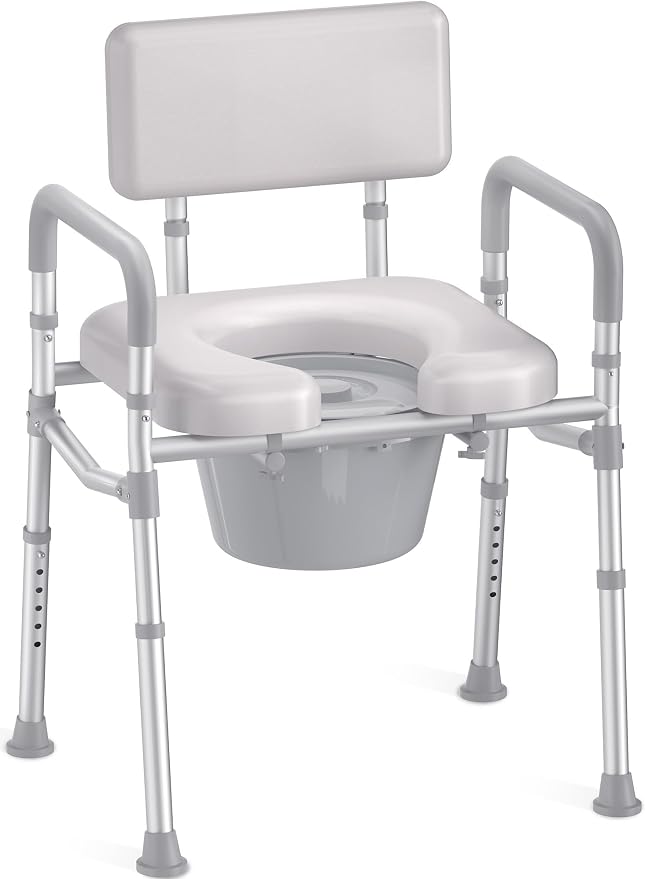 HOMLAND Bedside Commode Toilet, Padded Seat & Backrest, Enhanced Crossbar | Aluminum Potty Chair, Height Adjustable, Removable Bucket, Tool-Free Assembly, 350lb Portable Toilet for Adults & Seniors