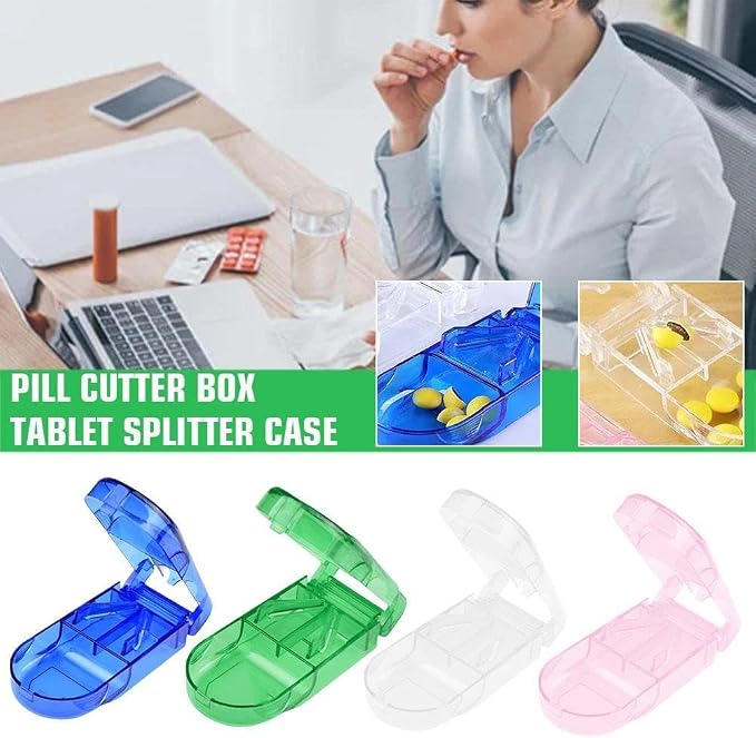 Blue Pill Cutter and Splitter with Dispenser,Safety Medicine Slicer, Tablet Splitter with Guard,Multiple Pill Splitter, Cuts Pills, for Cutting Small Pills or Large Pills in Half,Travel Sized