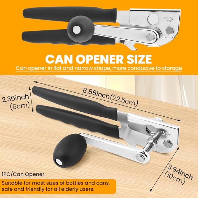 Commercial Can Opener, Handheld Can Opener Easy for Big Cans, Manual Heavy Duty Crank Jar Openers, Folding Hand Crank Bottle Openers With Comfortable Long Handles for Seniors(COLOR:Black)