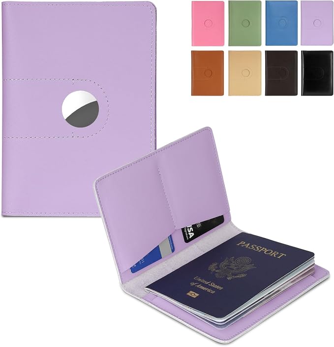 Full Grain Leather Passport Holder Cover for Men and Women Travel, Passport Wallet with AirTag Slot, Travel Must Haves Essentials Genuine Leather Passport Covers Gifts