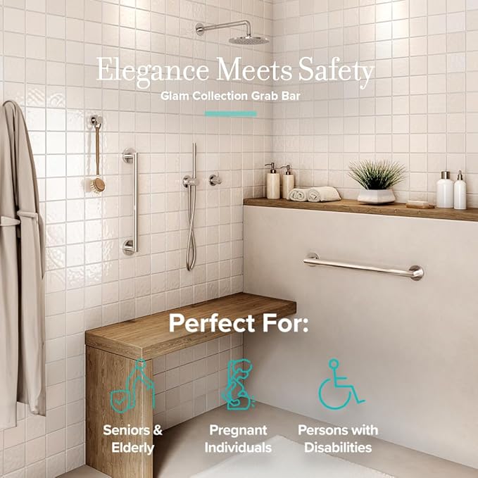 Gatco 974 Glam Wall Mounted 24" Grab Bar, Satin Nickel/ADA Compliant Safety Grab Bar for Bathroom