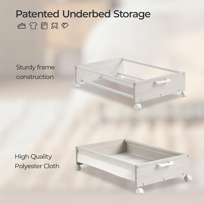 FOUCSSOMEI Under Bed Storage with Wheels, Wooden Under Bed Drawers On Wheels, Rolling Under Bed Shoe Storage, Space Saving,White,50L