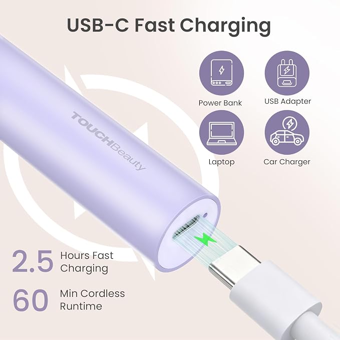 TOUCHBeauty Nose and Ear Hair Trimmer for Women Men, 2-in-1 USB-C Rechargeable Eyebrow Trimmer & Facial Hair Removal, Waterproof Dual-Edge Nasal Hair Clipper with Storage Case (Purple)