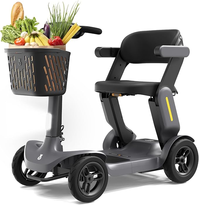 S3 Folding Mobility Scooter for Seniors & Adults – 4-Wheel All-Terrain Electric Scooter, 25 Mile Range, 6 MPH, 265 lb Capacity, Reverse, LED Lights & Basket – Gray