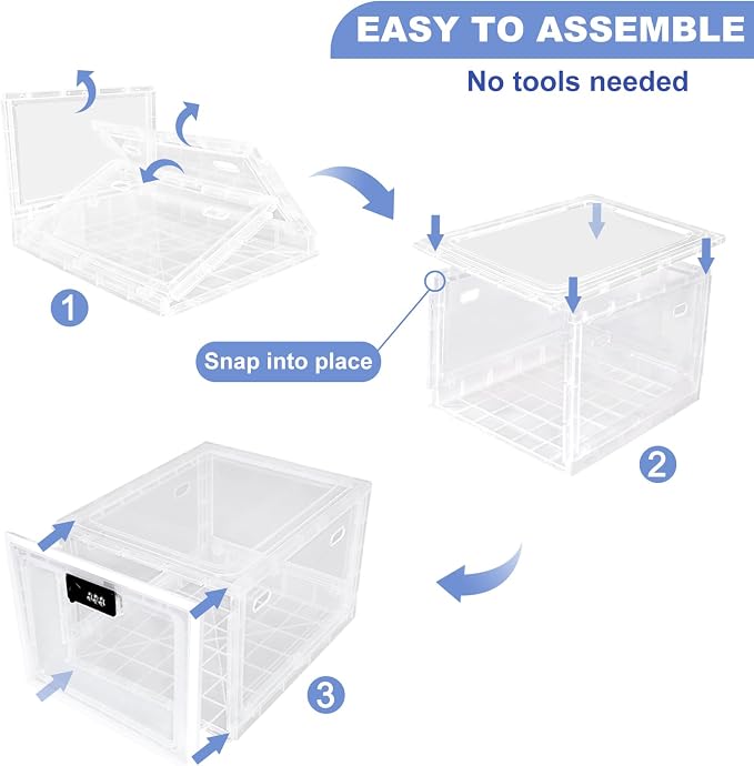 Medicine Lock Box with Code, Medium Size Clear Lock Box for Medication, Large Capacity Lockable Bin for Snacks, Phone, Tablet, Ideal for Fridge, Office, Dorm, Home