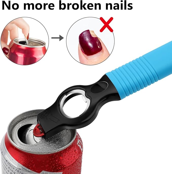 2-Pack Magnetic Beer Bottle Opener & Soda Can Opener, 2-in-1 Bottle Opener and Can Tab Opener Tool for Bartender, Long Nails, Arthritis, Silicone Handle with Build in Magnet - Gemstone Blue