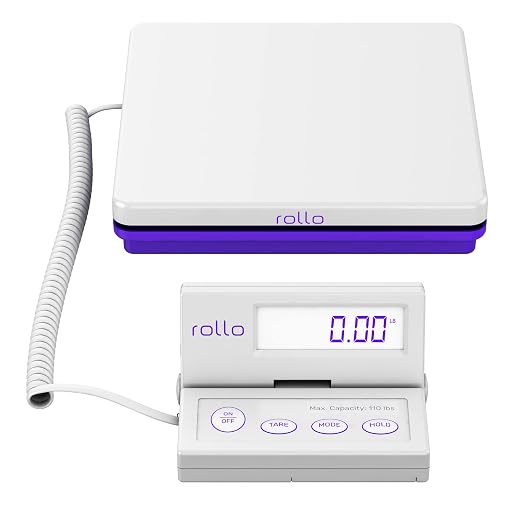 Rollo Shipping Scale for Packages - Digital Shipping Postal Scale (110 Lb Max) - Hold and Tare Functions - Includes AC Adapter and 2X AAA Batteries
