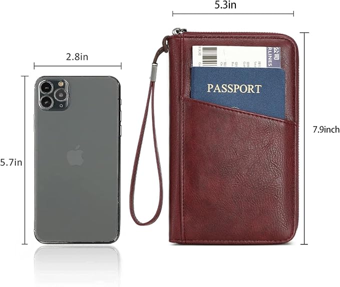 Family Passport Holder for Travel Women and Men Multiple RFID blocking Passport Holder MultiFunction Passport Wallet Passport Case Passport cover with Zipper