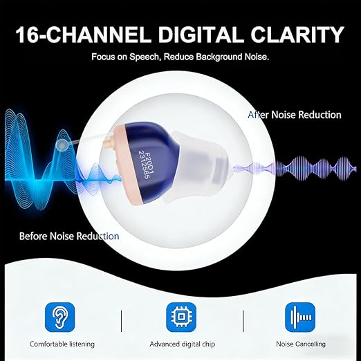 AUSTONE Rechargeable Hearing Aids for Seniors 16-Channel Noise Reduction | Invisible design, Comfort Fit with Portable Charging Case