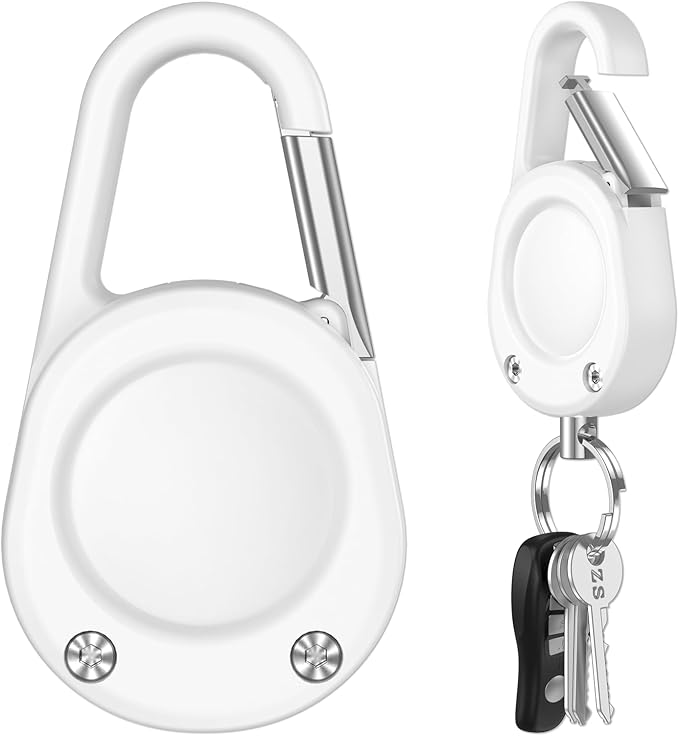 for Airtag Keychain,IPX8 Waterproof AirTag Holder with Carabiner,Hard PC,Lock Clip,Universal Wheel Keyring,Air Tag Keychain for Apple Airtag (White 1 Pack)