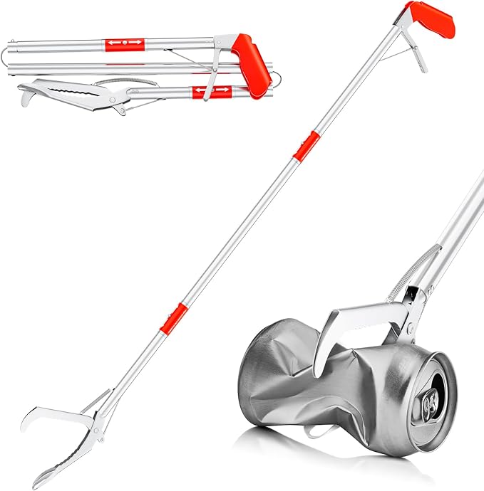 Grabber Reacher Tool, 50" Foldable Snake Grabber | Extra Long Grabber for Elderly Reaching Tool Heavy Duty Pickup Trash Picker Upper Equipment Fire Tongs Snake Tong