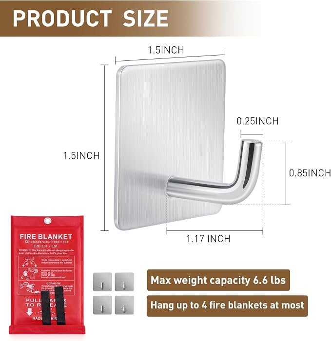 Mondoshop Adhesive Wall Hooks for Home and Kitchen Waterproof Stainless Steel Hooks for Home Office and Outdoor Hanging, Max Load Capacity 6.6 lbs