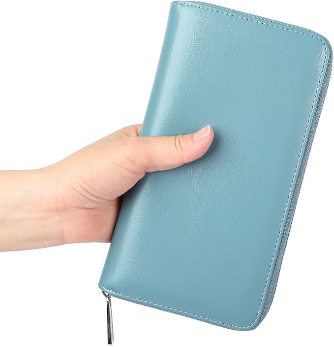 Women 36 Slots RFID Blocking Card Holder Large Long Leather Zipper Organizer Accordion Wallet,Sky Blue