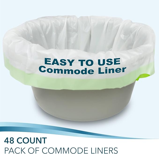 Disposable Bedside Commode Liners for Adult Portable Toilet Chair Seat Bucket and Bedpan | Value Pack of 48 Waste Bags | Universal Fit Liners for Home Medical Care