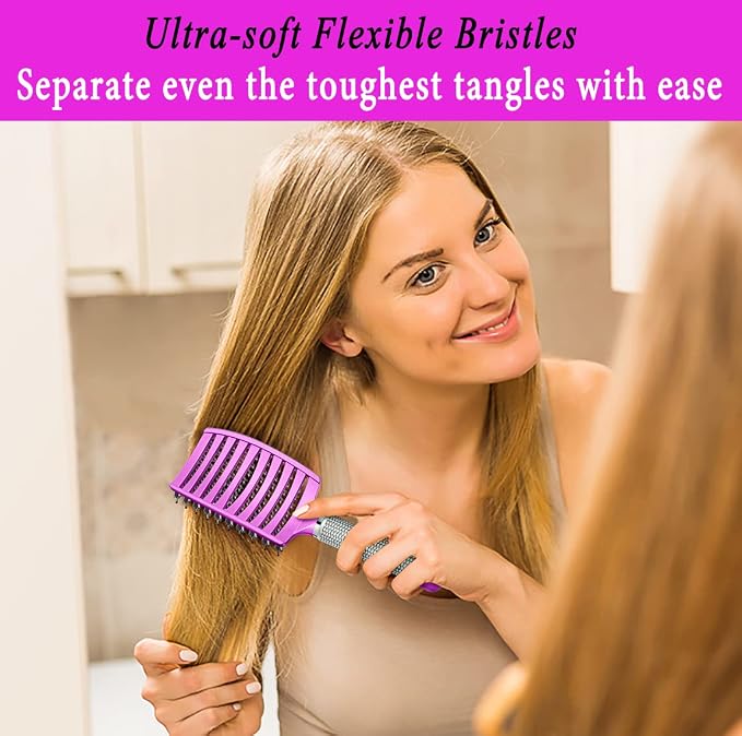 Detangling Brush for Women & Kids, Wet & Dry Hair, All Hair Types | Less pulling & breakage, Boar bristles tame frizz & add shine, Vents for faster blow-drying, Lightweight 4 oz, Non-slip grip