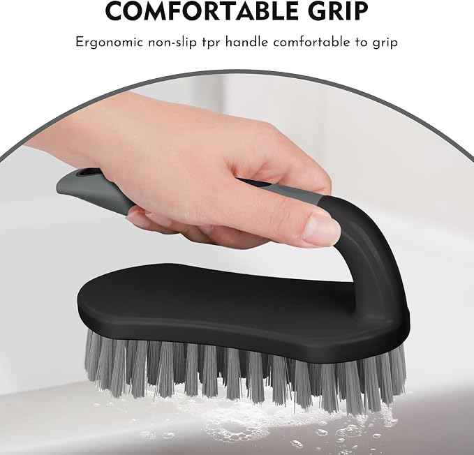 SetSail Scrub Brush, Stiff Bristle Cleaning Scrubber, 2 Pack(Black Grey) | Durable Bristles Ergonomic Non-Slip Tpr Grip. U-Style Hanging Loop for Storage. Use for Shower, Tub, Tile, Kitchen, Carpet.