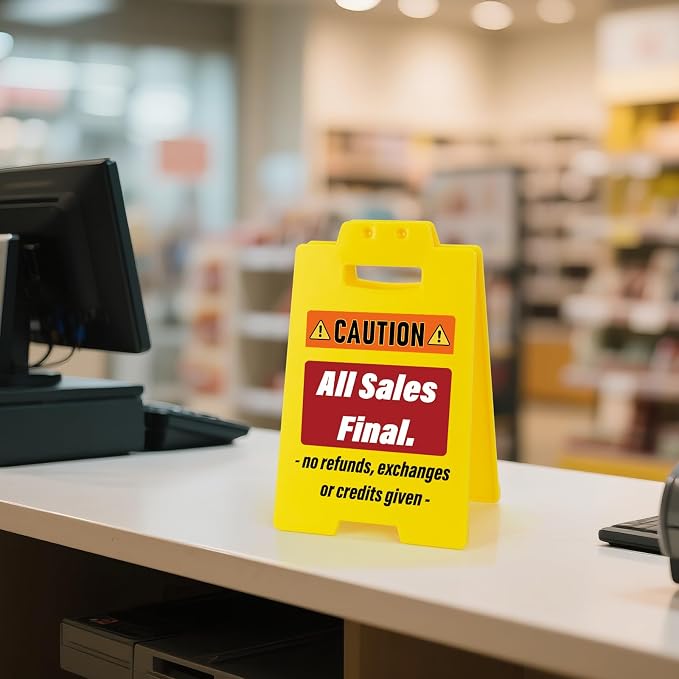 MBL All Sales Final Sign - No Refunds or Exchanges Signs, Small Mini Desktop Caution Stocking Stuffers Christmas Xmas Holiday Gifts for Business Retail Store Shop Restaurant Bar Office Hotel Pub Cafe