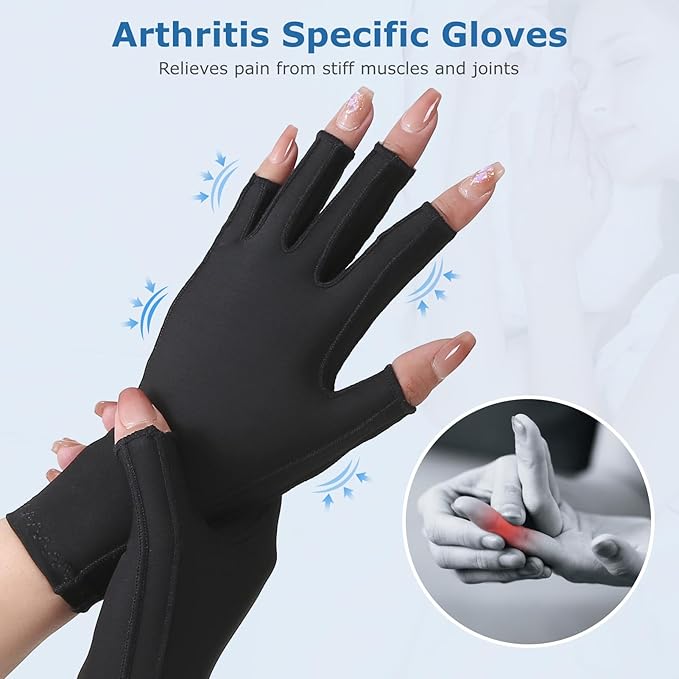 NURCOM Compression Arthritis Gloves, Carpal Tunnel, Tendinitis, Tendonitis, Single Glove for Left & Right Hand, Open Finger Black X-Large