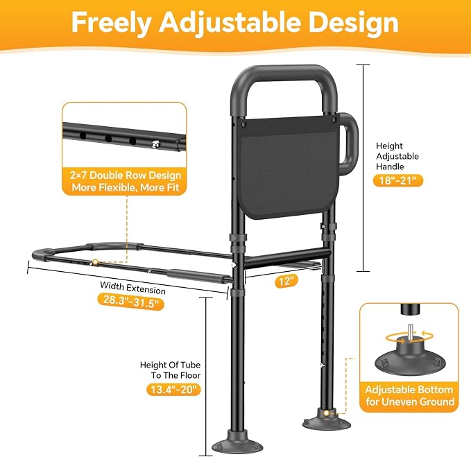 Bed Rails for Elderly Adults Safety – Adjustable Height Bed Assist Rail for Seniors, 400lb Capacity, ASTM Approved, Non-Slip Handle, Fixing Strap & Storage Pocket (Twin/Full/Queen/King)