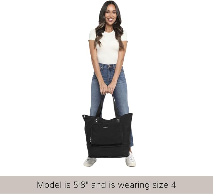 Baggallini Carryall Expandable Lightweight Travel Tote 22" Packable Folding Compact Nylon Washable Weekender w/Luggage Sleeve