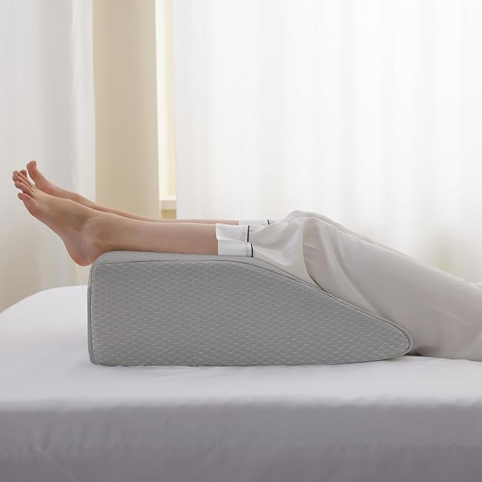Bedluxe Leg Pillow Elevation, Leg Wedge for Blood Circulation, Leg Elevating Pillow for After Surgery, Memory Foam Foot Knee Pillow for Sleeping 23.6×16.8×8 Inch Grey