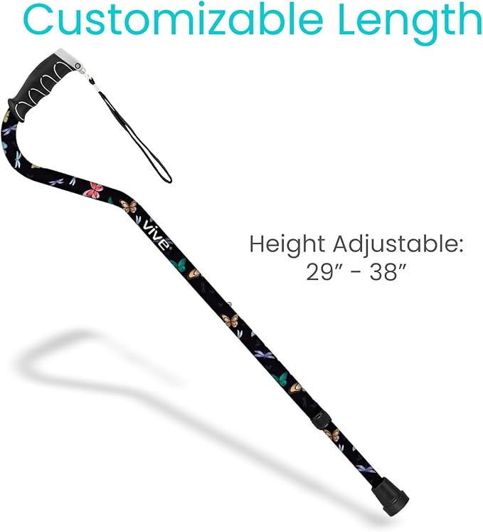 Vive Walking Cane for Women, Men, Elderly - Patented Offset Grip - Lightweight Adjustable Walking Aid with a Non-Slip Tip - Sturdy Balancing Mobility Aid for Seniors