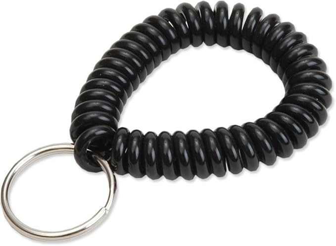 Lucky Line 2” Diameter Spiral Wrist Coil with Steel Key Ring, Flexible Wrist Band Key Chain Bracelet, Stretches to 12”, unisex-adult, Black, 1 PK (410201)