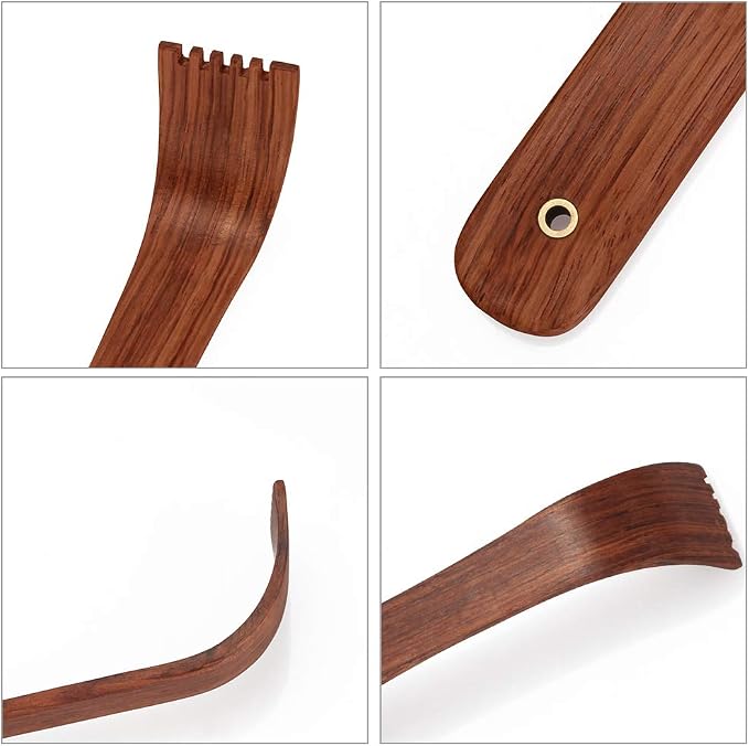 Tomorotec Wooden Back Scratcher, Long Handle Itch Relief, 16 in, Yellow | Streblus Elongatus Wood Body Massager Set, Handcrafted Relaxation Tool For Men Women Adults, Smooth Comfortable Grip Design
