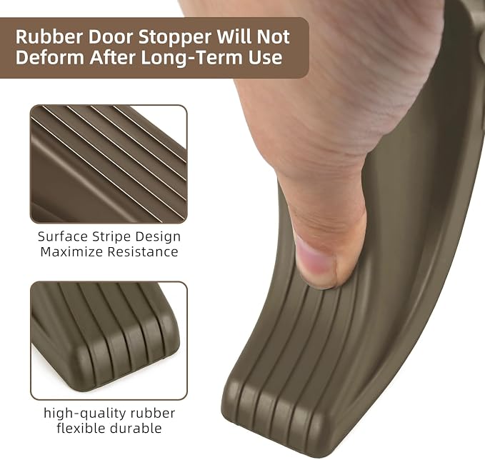 JZWBLILY Door Stoppers for Bottom of Door on Floor, Premium Rubber Door Stopper Wedge, Floor Sturdy Stackable Door Stops for Carpet Heavy Duty Door (Brown, 2 Pack)