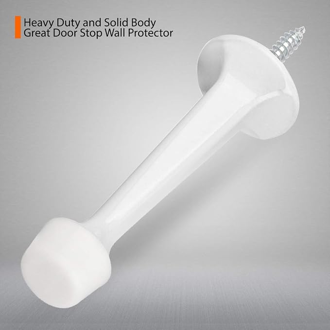 6 Pack Solid Rigid Door Stops - Heavy Duty Door Stoppers Wall Protector with Soft Rubber Tips, White