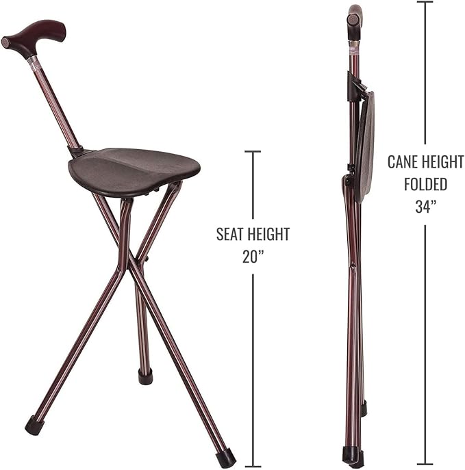 Switch Sticks Folding Walking Cane With Seat For Seniors & Adults, 34” Tall Quad Cane Chair, Lightweight Aluminum Frame - Supports 220 Lbs, Ergonomic Non-Slip Handle - Travel & Outdoor - FSA/HSA