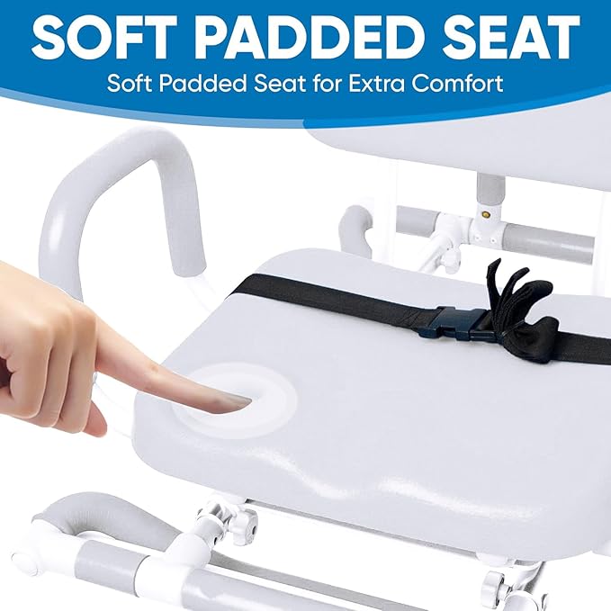 Platinum Health HydroSlide Sliding Shower Chair Swivel Seat for Bathtub, Soft, Padded with Industry-Exclusive, Patented Gap-Bridge Safety Feature. Padded Armrests. Ideal for Elderly and Seniors
