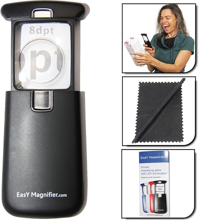 Pocket Magnifying Glass 3X an Elderly Assistant Product for Seniors; Helpful 50th 60th 70th Birthday Gift Set for Women and Men, Mom and Dad (3 Pack Jet Black)