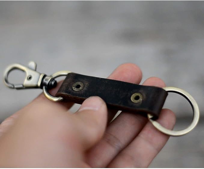 Genuine Leather Keychain Walnut Leather Key Holder Mens Belt Key Chain Ring Fob