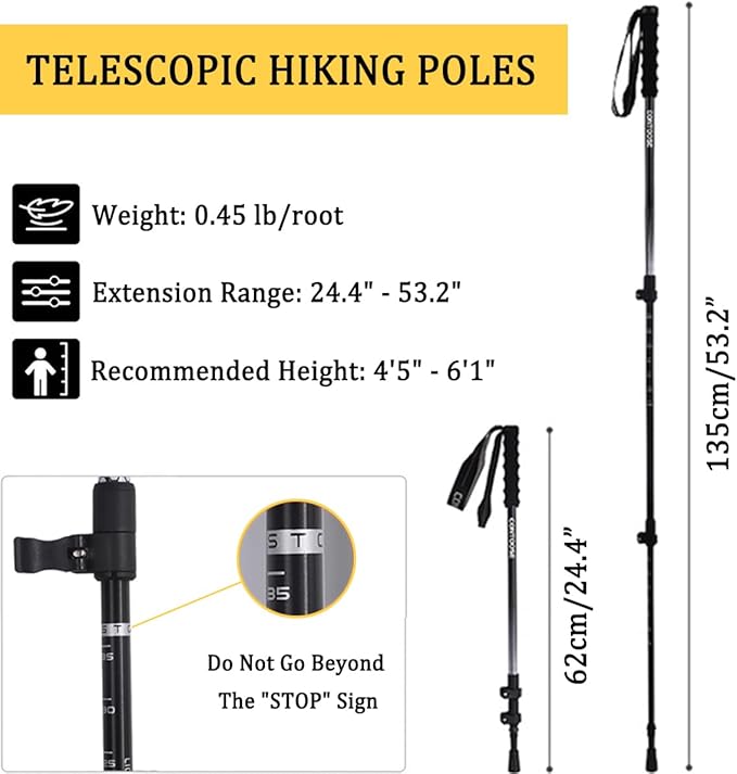 FireHiking Telescopic Hiking Poles 2 Pack Lightweight Walking Trekking Poles Adjustable Hiking Sticks for Women, Men, Seniors