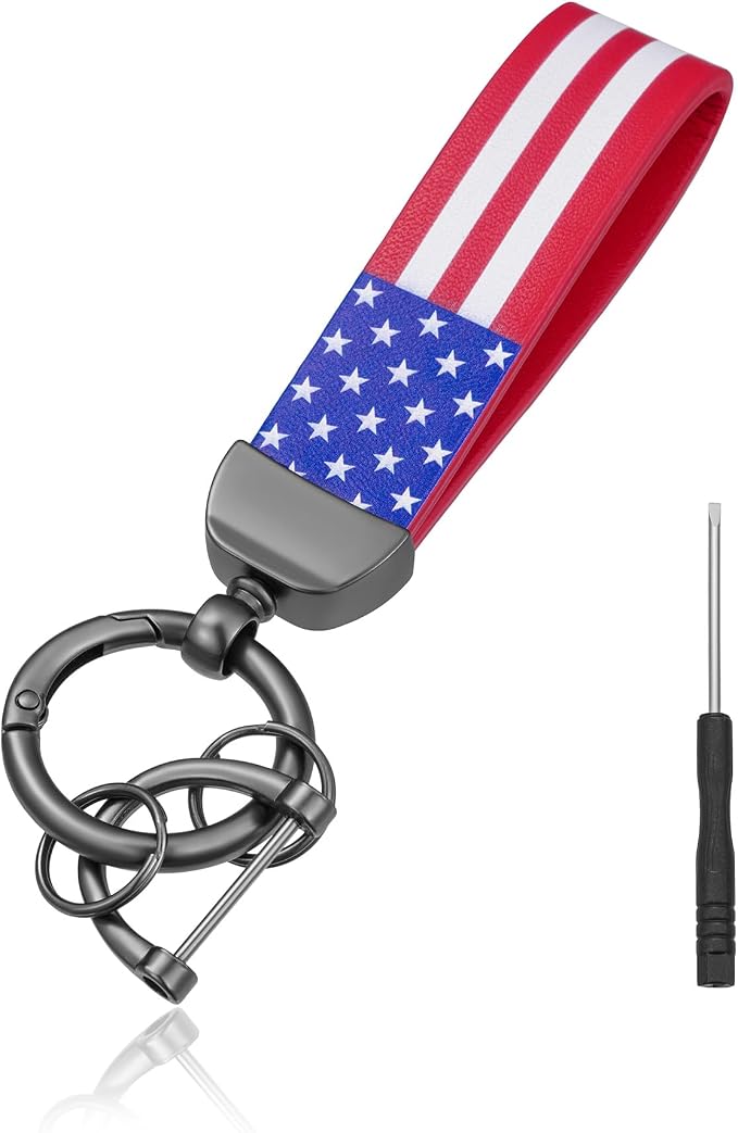 American Flag Keychain for Men Women, Leather USA Flag Key Chain for Daily | Flag keychain adds heritage patriotic style, Metal D-ring keep daily keys grouped,Practical gift for dads, husbands, wives