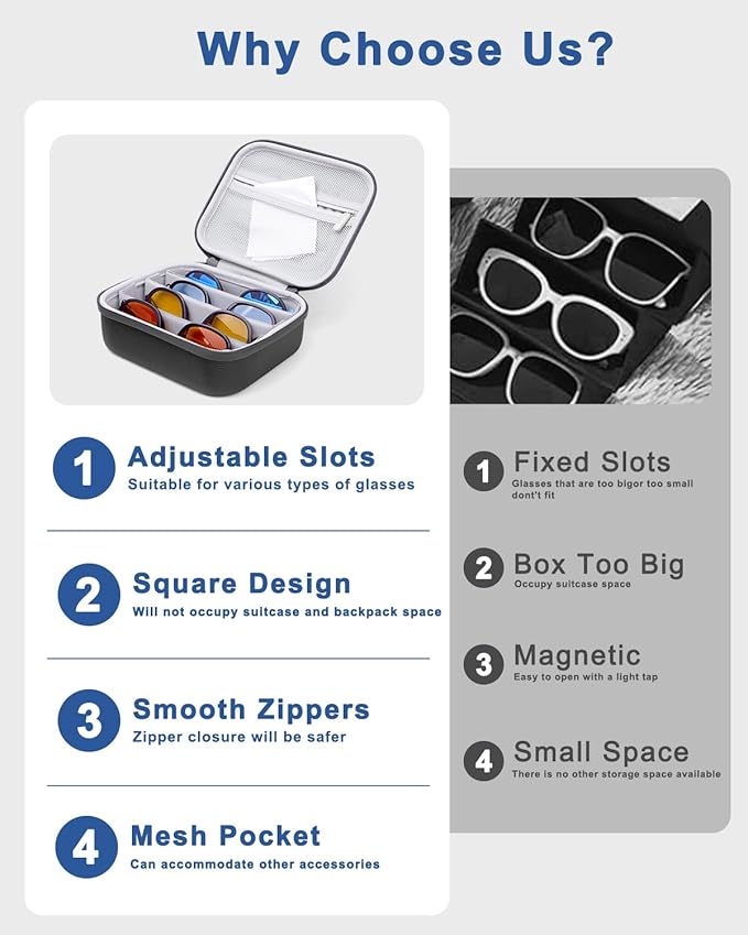 Krypthos Travel Sunglasses Organizer Case, Portable Eyeglasses Storage Box Eyewear Glasses Display Case for Men Women