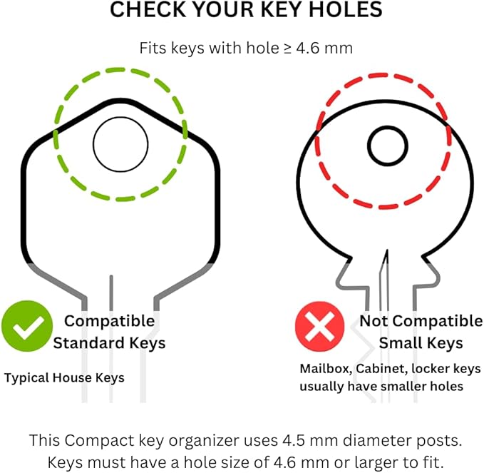 EM Compact Key Holder, Pocket Key Organizer, 14 Keys Key Bar | Fits 4.6 mm or larger keyholes only. Small hole keys like mailbox keys may not fit. Anti jingle, removable clip