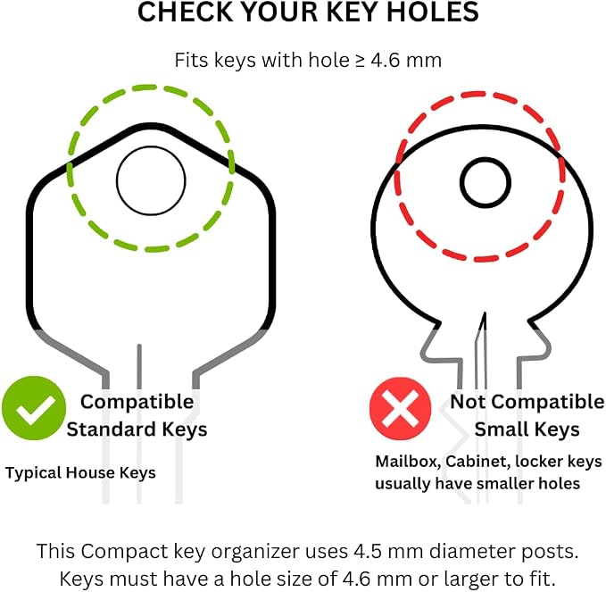 EM Compact Key Holder, Pocket Key Organizer, 14 Keys Key Bar | Fits 4.6 mm or larger keyholes only. Small hole keys like mailbox keys may not fit. Anti jingle, removable clip
