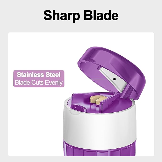 DUBSTAR 3-in-1 Pill Crusher Pill Grinder, Pill Crusher Fine Powder with Brush, Pill Crushers for Elderly with Pill Cutter and Storage, Pill Cutter Splitter for Small or Large Pills (Purple)