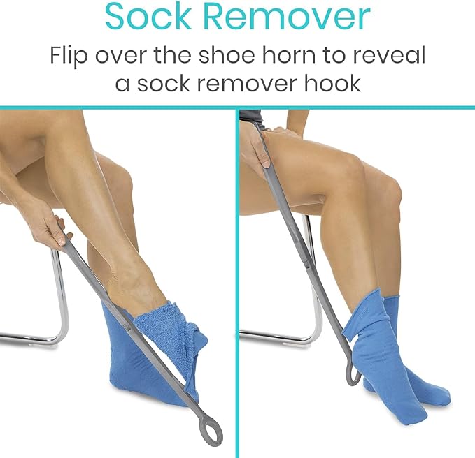 Vive Sock Aid Device for Seniors and Shoe Horn Kit - Sock Puller Aid Easy On and Off - Shoe Horn Long Handle - Adjustable